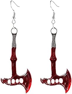 Vintage Punk Red Bloody Knife Drop Earrings Gothic Metal Scissors Hatchet Dangle Earring Halloween Creative Funny Knife Blood Personality Hippop Earring for Women Girl Party Jewelry