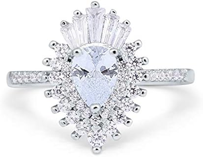Blue Apple Co. Art Deco Teardrop Pear Wedding Engagement Ring Baguette Round Simulated Cubic Zirconia 925 Sterling Silver