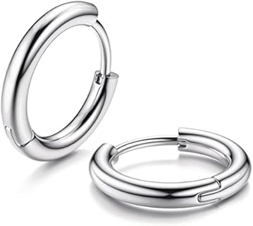 MILACOLATO G23 Solid Titanium Hoop Earrings Implant Grade Hypollergenic Small Huggie Hoop Earrings Hinged Sleeper Cartilage Earrings for Women Men Silver Gold Black 8mm 10mm 12mm