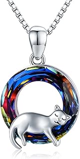 JUSTKIDSTOY Cat Necklace 925 Sterling Silver Cute Animal Pendant Necklace with Crystal Cat Jewelry Gifts for Women Girls Cat Lovers