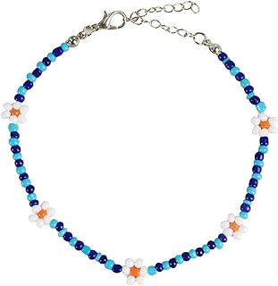 HUASAI Beaded Anklet for Women Flower Anklet Braided Anklets for Women Multi-color Seed Beaded Daisy Flower Anklet Evil Eye Anklet (Beaded anklet)