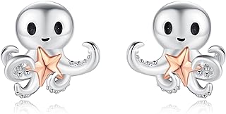 TRISHULA Animal Earrings Graduation Gift Moth Turtle Octopus Duck Earrings 925 Sterling Silver Animal Stud Earrings Moonstone Earrings Animal Jewelry for Women Girls