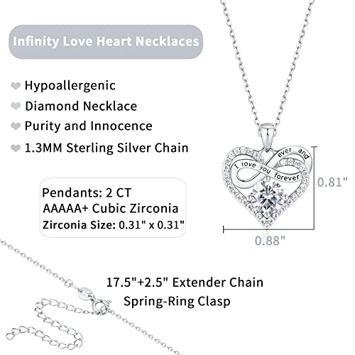 Jewlpire Infinity Heart Necklace for Women 925 Sterling Silver Birthstone Necklace Rose Gold Silver Jewelry for Women, Birthday Anniversary Valentine's Day Christmas Jewelry Gifts for Women Wife Her