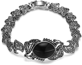 Black Bracelets Onyx Marcasite Cuff Bangle for Women Teen Girls Infinity Bracelets Jewelry with Clasp Gifts for Her