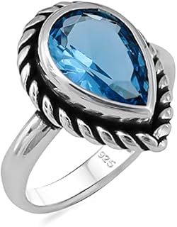 Authentic 925 Sterling Silver Aquamarine and Cubic Zirconia Pear-Shaped Engagement Ring for Women - Stunning Teardrop Design