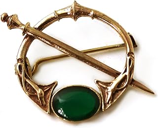 Bronze Green Agate Celtic Knot Tara Brooch and Pins Norse Nordic Vintage Thailand Made Jewelry (Brooch)