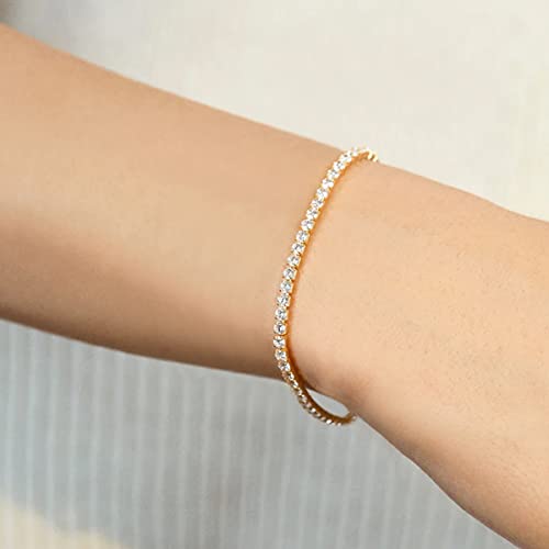 14K Gold Filled 3MM Cubic Zirconia Classic Tennis Bracelet | Gold Link Bracelets for Women Girls