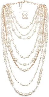 Vintage 1920s Fashion Faux Pearls Beads Long Multi-layer Necklace
