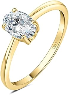 JewelryPalace Oval Shape 1ct 2ct Cubic Zirconia Solitaire Engagement Rings for Women, 925 Sterling Silver Promise Ring for Her, Simulated Diamond Anniversary Wedding Ring Jewelry Sets