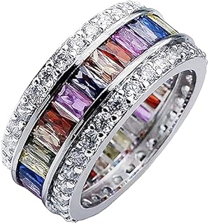 Women's Eternity Rings | Silver Women's Band Rings - Women's Statement Rings | Multi Color Rainbow Ring Size 6-12