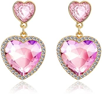 MJartoria Statement Pink Heart Crystal Earrings Rhinestone Dangle Drop Earrings Jewelry for Women Girls Valentine's Day Gift