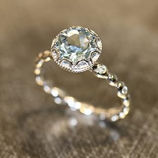 Women's 925 Silver Topaz Engagement Ring with Round Sapphire Zircon Gem in Classic Design, Size 9