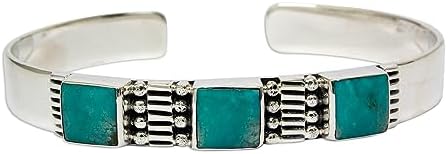 NOVICA Artisan Handmade Turquoise Cuff Bracelet Crafted Mexican Taxco Silver Natural Sterling Blue Mexico [5.75 in L (end to End) x 0.4 in W] ' Aztec Elegance'
