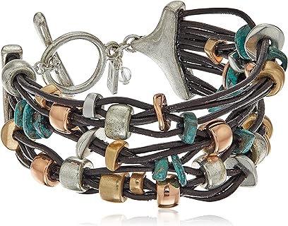 Robert Lee Morris Femme Petal Patina Mixed Metal Bead Multi-Row Toggle Bracelet