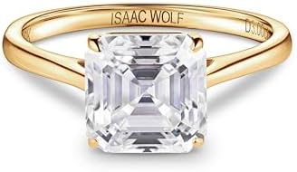 ISAAC WOLF 10K Rose Gold Asscher Cut 3 CT Lab-Created Moissanite Solitaire Bridal Ring, Available in Yellow, White or Rose Gold