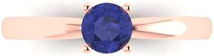 Clara Pucci Round Cut Created Tanzanite Solitaire Engagement Ring in 14K Rose Gold, Ideal for Loved Ones/Special Occasions