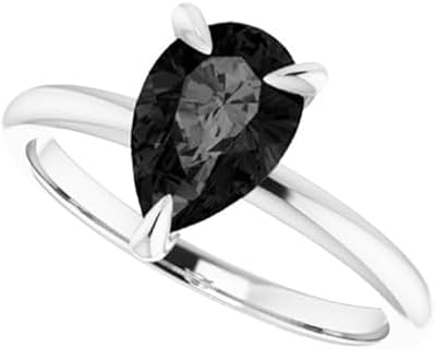 Love Band 3.00 CT Solitaire Pear Shape Black Diamond Engagement Ring 14k White Gold, Gothic Pear Shape Black Onyx Ring, Three Claw Tear Drop Black Diamond Ring, Wedding Ring For Her