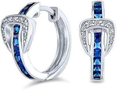 Women's Blue, Black & Brown Pave Cubic Zirconia 3D Belt Buckle Hoop Earrings - Rhodium-plated Silver with Hinge & Notched Post Back