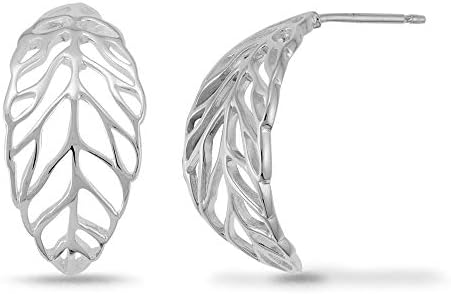 Nature-Inspired Sterling Silver Leaf Hoop Earrings with Push Back Closure - Perfect for Everyday Wear or Special Occasions - Hypoallergenic and Nickel-Free Design by Boma Jewelry