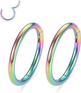 GAGABODY Grade 23 Titanium 6mm to 14mm Body Piercing Rings for Nose Ear Lip Septum Conch Daith Lobe Helix Tragus Cartilage 20G 18G 16G 14G Hinged Clicker