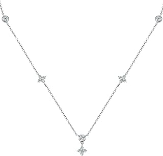 Little Forest Moissanite Choker Necklace, D-E Color Lab Simulated Diamond Pendant, 925 Sterling Silver Adjustable Chain with 18K White Gold Plated Jewelry Gift for Women