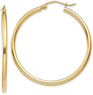 14K Yellow Gold 2mm Tube Hoop Earrings with Click-Down Clasp, (2mm Tube)