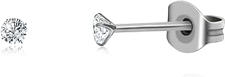 Push-Back Cubic Zirconia Stud Titanium Earrings for Men and Women | Hypoallergenic Round 2mm-6mm Earring Charms for Sensitive Ears by TGNEL