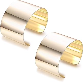 RIOSO 2 Pcs Cuff Bangle Bracelet for Women Open Wide Wire Bracelets Adjustable Gold Wrist Cuff Wrap Bracelet