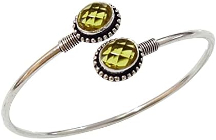 Ethnic Modern Design Tibetan Silver Cuff Bracelet for Women with Link Chain and Adjustable Clasp, Embellished with Citrine Gemstone