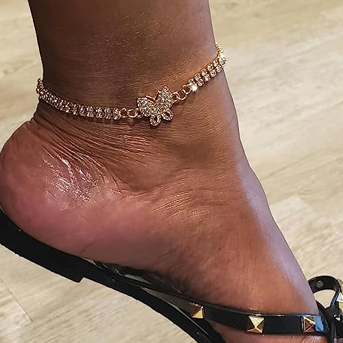 Silver Ankle Bracelets for Women Gold Anklets for Women Waterproof Stainless Steel Link Chain Anklet Tennis Rhinestone Diamond Anklets for Women Heart Butterfly Anklets for Teen Girls Summer Beach Foot Jewelry