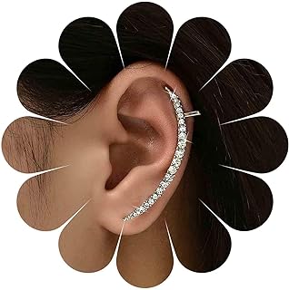 Boho Rhinestone Ear Climber Earrings Gold Crystal Ear Cuff Wrap Crawler Earrings Vintage Crystal Cz Cuff Earrings Bling Cz Crystal Crawler Climber Earrings Jewelry for Women and Girls