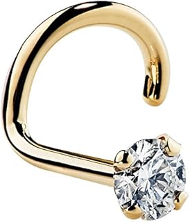 FreshTrends Cubic Zirconia Nose Ring Twist - Nickel-Free 14K Yellow Gold Nose Screw - 1.5mm, 2mm, 3mm Stud 18 Gauge