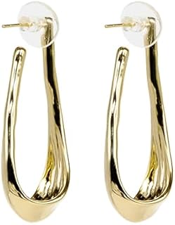 Hoop Earrings for Women Gold color Plated Large Oval Pull Through Hoop Earrings High Polished Statement Jewelry Gift for Women Teen Girls