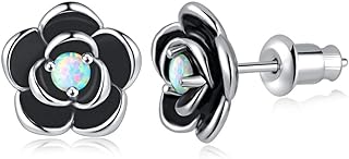 CiNily Rose Flower Earring Studs,Small Opal Stud Earrings 18K Gold Plated Hypoallergenic Enamel Earrings for Women Girls