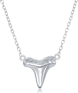 Spring Ring Clasp Silver Shark Tooth Pendant Necklace with Cable Chain - Nautical Charm for Ocean Lovers - Protection Symbol Design