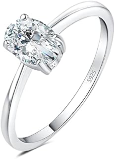 JewelryPalace Oval Shape 1ct 2ct Moissanite Solitaire Engagement Rings for Women, Classic 925 Sterling Silver Promise Ring for Her, Simulated Diamond Anniversary Wedding Ring VVS D-F