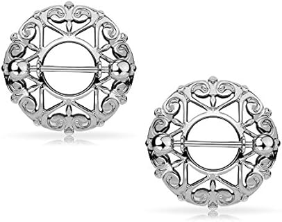 Forbidden Body Jewelry Pair of Surgical Steel Sexy Heart Nipple Piercing Shields, 9/16 Inch Barbells