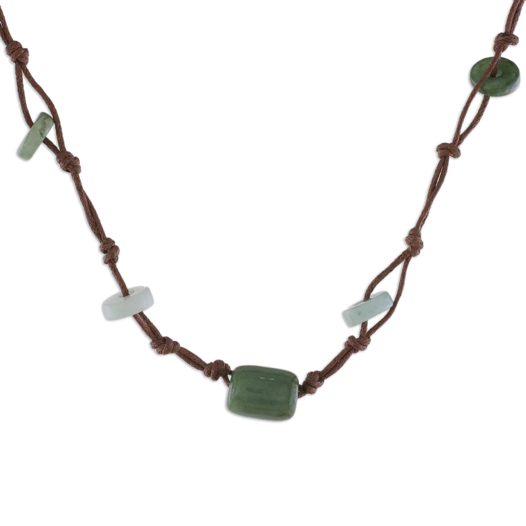 NOVICA Handmade Jade Beaded Necklace Stainless Steel Green Thailand 'Harmonious Life'