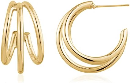 Silver Plated Split Hoop Earrings – Triple Hoop Earrings for Women in -Rose-Gold, Yellow Gold and Silver Plating – 0.90” inch- 23mm