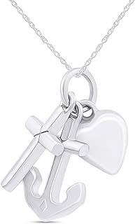 Women's 14k White Gold Plated Anchor Cross Heart Pendant Necklace with 18" Silver Rope Chain and Secure Spring Ring Clasp