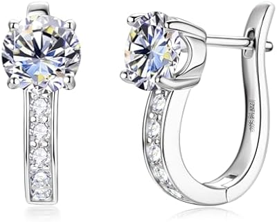 Hinged Hoop Design Moissanite Earrings for Women with GRA Certified Lab Created Diamonds, 18K White Gold Plated 925 Sterling Silver, D Color Round Cut