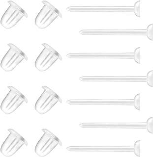 Clear Earrings For Sports, 400Pcs 18g Plastic Earrings For Sensitive Ears, Clear Stud Earrings for Work with Solid Plastic Posts and Soft Rubber Earring Backs in 2 Organizer Box