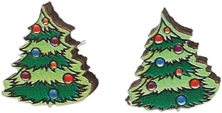 Clip-On Wooden Christmas Stud Earrings for Women, Cartoon Santa, Reindeer, Christmas Tree and Sock Design