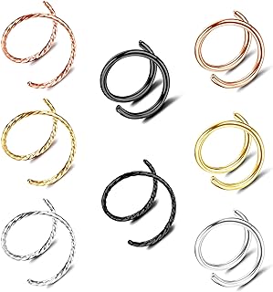 Double Nose Ring for Single Piercing 6mm 8mm 10mm Spiral Nose Hoop Stainless Steel Twisted Hoop Nose Ring