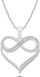 Cali Trove, 1/4 & 1/20 cttw options of Diamond Infinity Heart Pendant Necklace for Women in 10k Yellow, Rose or White Gold, Women's Infinity Heart with Diamond Necklace, 18" Rope Chain.