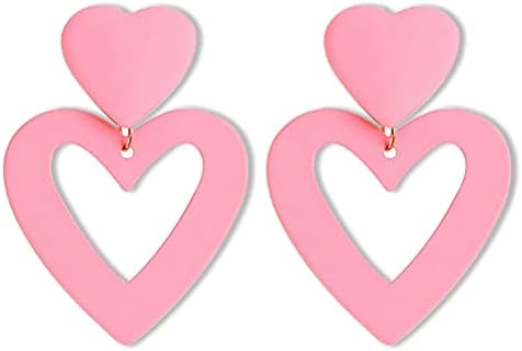 Vintage Pink Heart Dangle Earrings with French Wire Back, Zinc Material, Birthday or Mother's Day Gift for Women