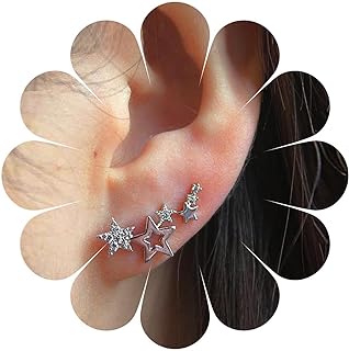 Yheakne Boho Star Ear Climber Earrings Gold Cz Star Ear Wrap Earrings Vintage Crystal Star Stud Earrings Hollow Star Crawler Earrings Jewelry for Women and Girls