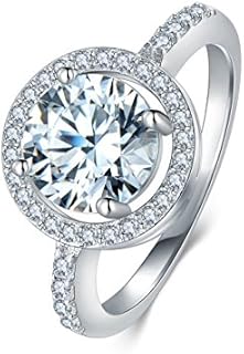 BORUO 925 Sterling Silver Ring, 8mm Cubic Zirconia CZ Eternity Engagement Wedding Band Ring