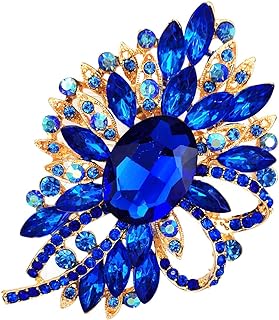 YOQUCOL Vintage Blue Austrian Crystal Flower Bouquet Shape Big Large Brooch Pin For Women And Girls