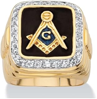 Zircon Embellished Freemason Wedding Ring in Sterling Silver or 10K, 14K, 18K Real Gold for Men, Signet Black Onyx Design, Sizes 4-16